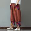 Women Casual Cotton Linen Print Patchwork  Irregular Loose Wide Leg Pants