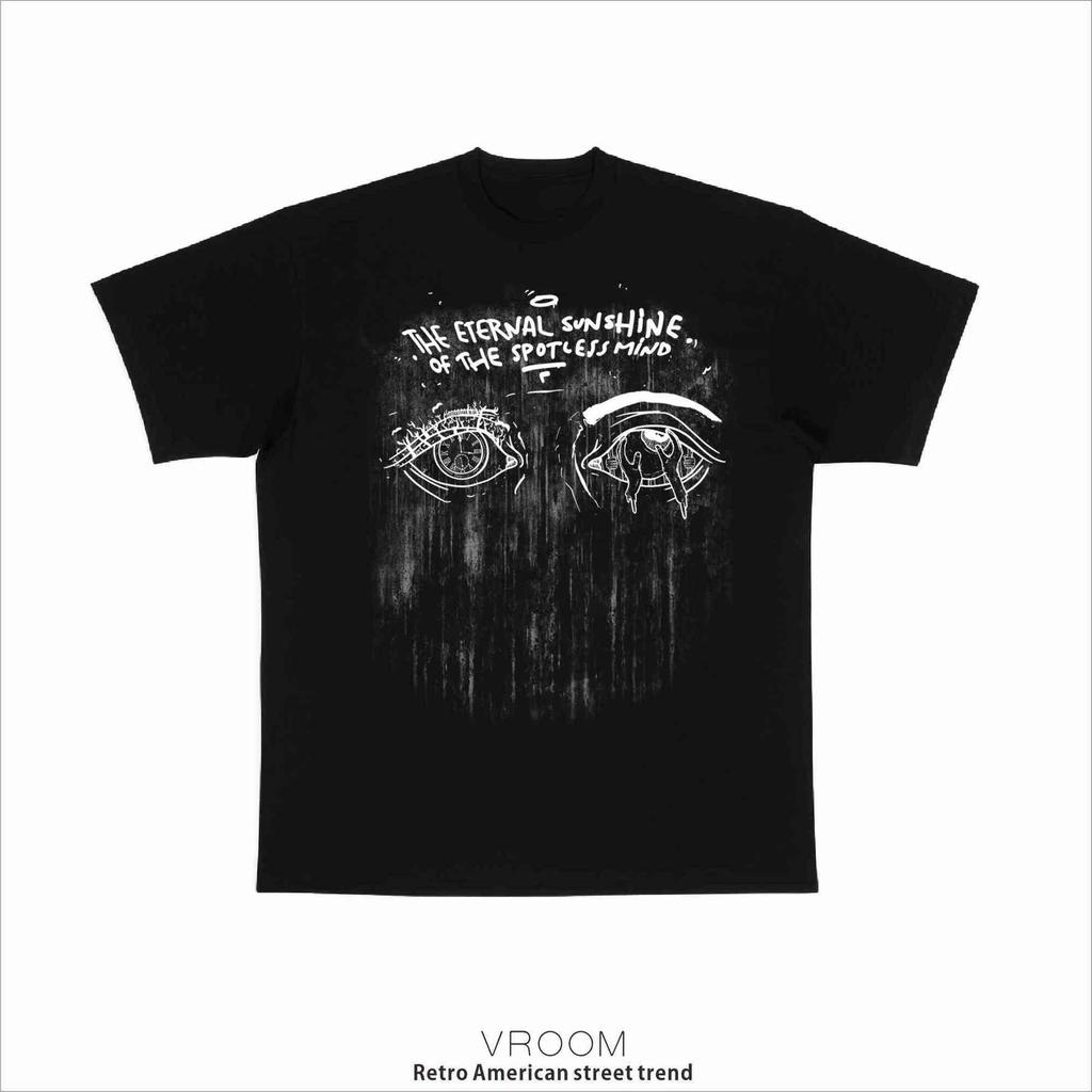 Grotesque Eyes American Retro Stain Print Abstract Kanye High Street Loose Men's and Women's Crew Neck Short Sleeve T-Shirt