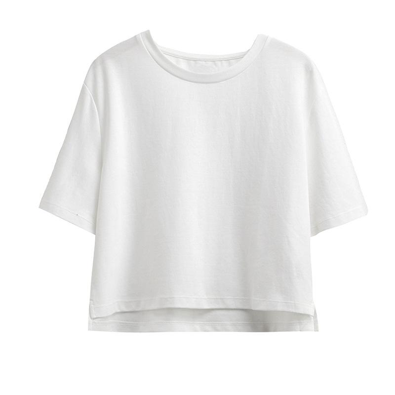 Summer Black Premium Atmosphere Basic Shoulder Short Sleeve T-Shirt Women's Crew Neck Niche Cotton Top