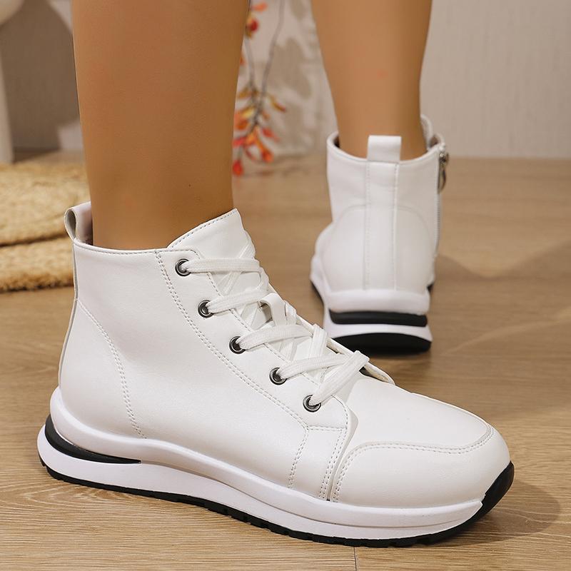 Fashion White High Top Platform Sneakers for Women 2025 Autumn Lightweight Casual Sports Shoes Woman Thick Sole PU Leather Ankle Boots