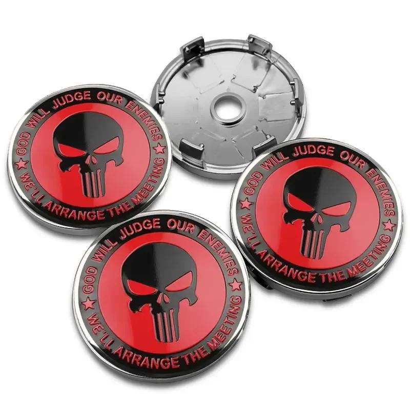 4PCS 56MM Skull Wheel Center Cap Decal StylingEmblem Car Cover Stickers Hub