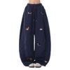 Unisex Retro Embroidered Puppy Wide Leg Pants - Lazy Style, Straight Leg, Crooked Knife Design for Spring and Autumn