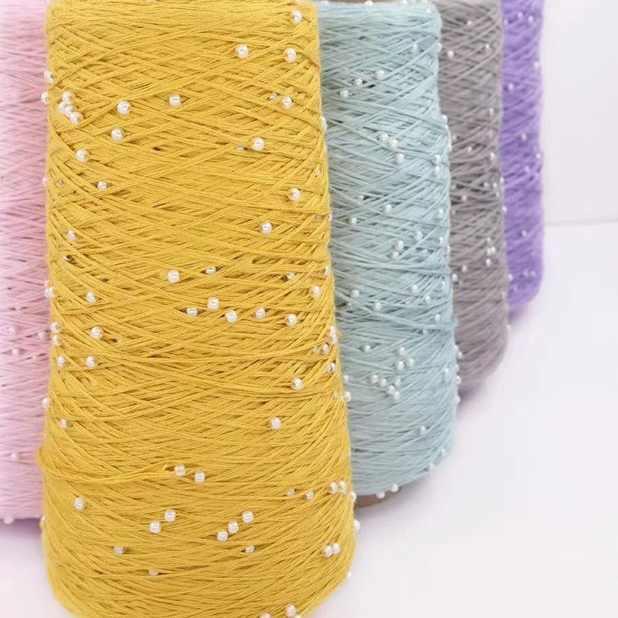 350g 70% CottonSoft Crochet Hand Pearl Beaded Yarn  Lace 6# Hand-Knitted Thread For Summer Knitting Sweaters Hats Scarves Luxury