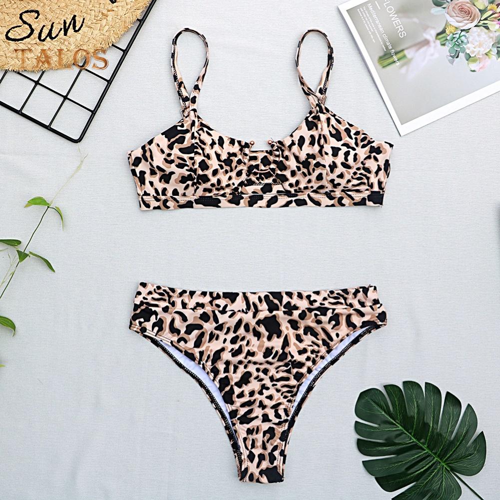 Talos Women Sexy Leopard Snake Print Swimsuit Padded Bra Low Rise Briefs Bikini Set