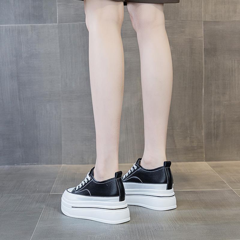 8 Inner Height Increase Casual Women's Shoes Autumn New Small Muffin Platform White Shoes Leather Small Size Board Shoes