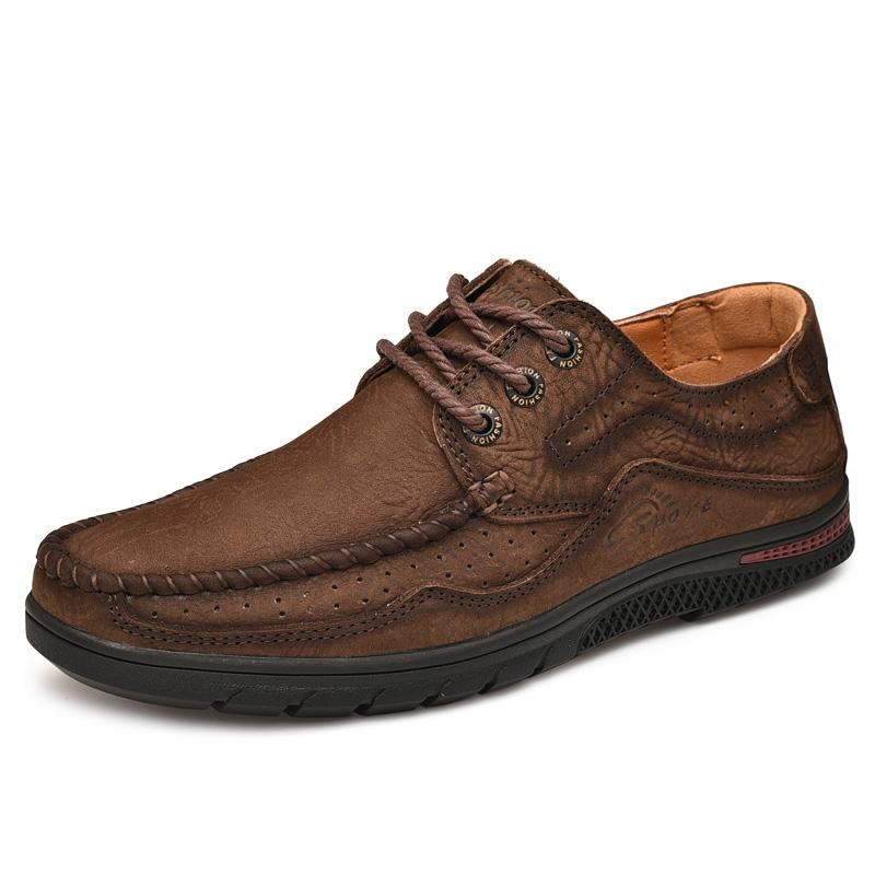 

Hot Sale Men s Genuine Leather Casual Shoes Soft Sole Lace-up Sneakers Lightweight Loafers Non-Slip Male Outdoor Shoes Trainers 44 темно-коричневого