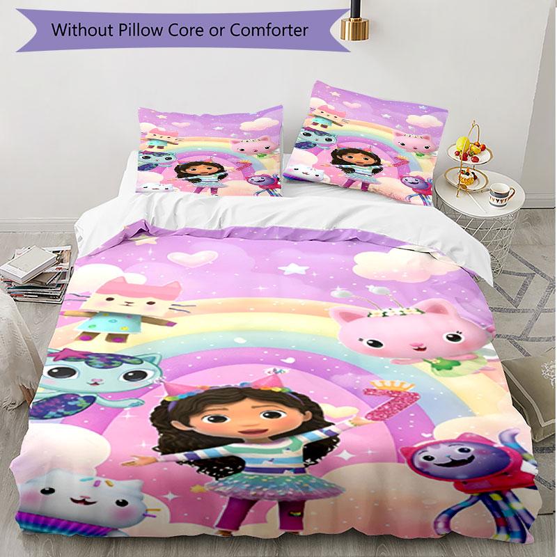 3pcs Duvet Cover Set (1*Duvet Cover + 2*Pillowcase, Without Core), Gabby's Dollhouse Print Soft All‑Season Bedding Set, Home Bedroom Decor Gift