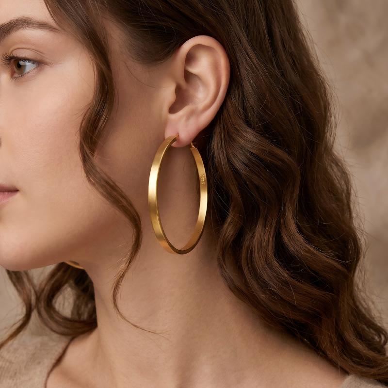 Golden Large Hoop Earrings Trendy Luxury 14K Gold Plated Copper Alloy Women's Polished Geometric Hoops