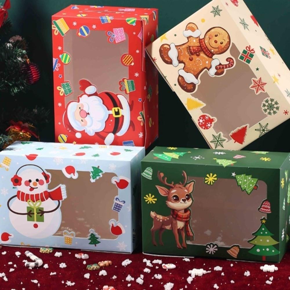 4pcs With Window Christmas Gift Boxes Gingerbread Theme Treat Boxes Bakery Boxes  Xmas Party