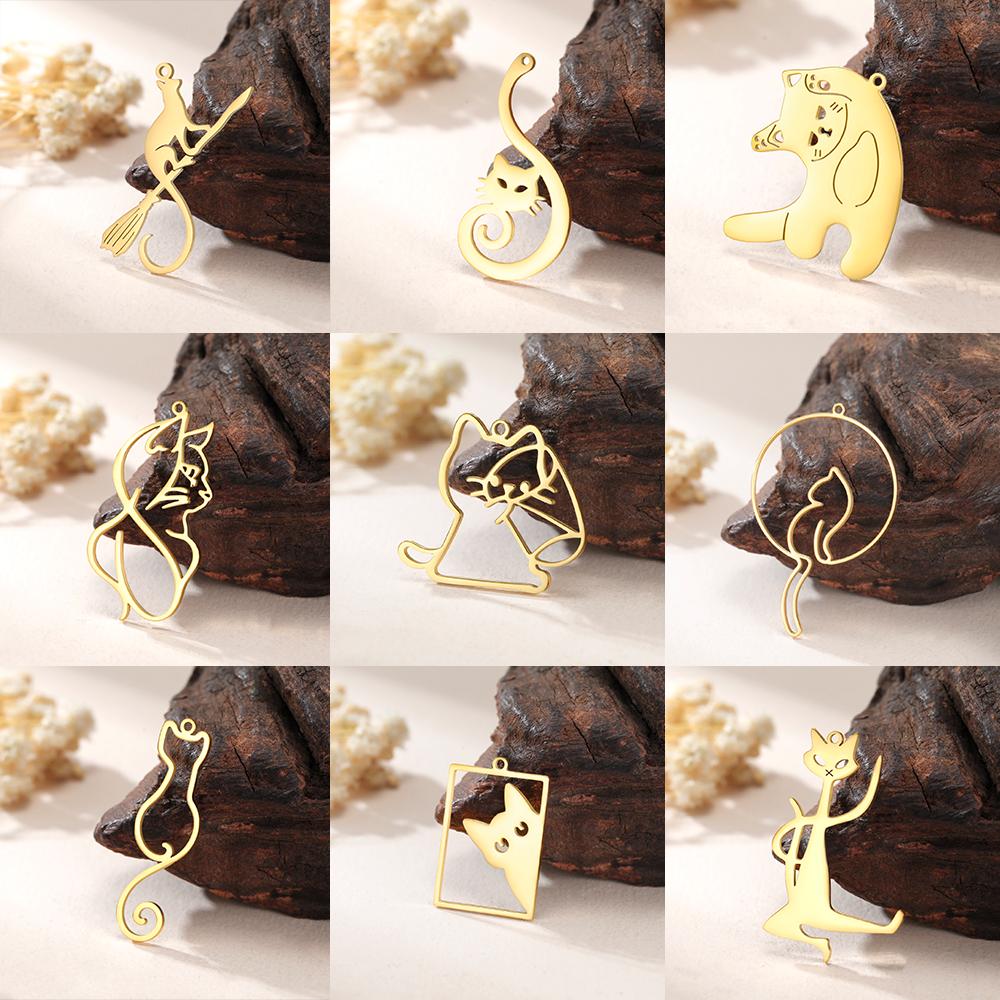 Teamer 3pcs/lot Pet Cat Pendant Gold Color Stainless Steel Kitten Animal Charms for Necklaces Earrings Jewelry Making Wholesale