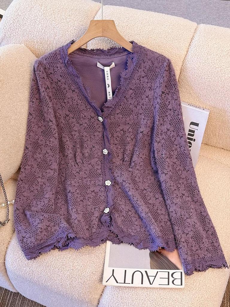 Plus Size Women's Elegant Purple Lace Top & Skirt Set for Spring/Autumn (130-300 Jin)