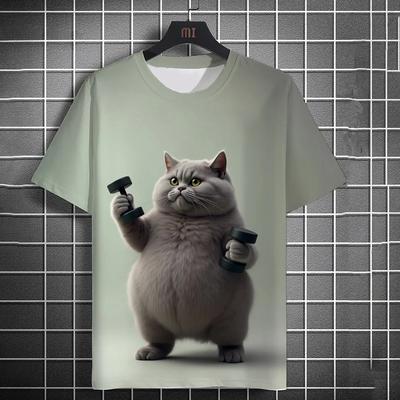 3D Fitness Cat Print Short Sleeve T-Shirts Oversized Clothing Summer Street Casual Top Fun Animal Men's T-shirts