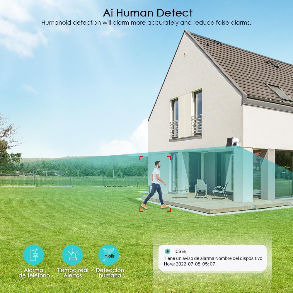 iCSee Solar-Powered PTZ Wireless Security Camera with Battery Monitor