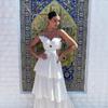White Flower Sling Dress Women Hollow Out Sleeveless Backless Ruffles Party Long Holiday Dresses Female