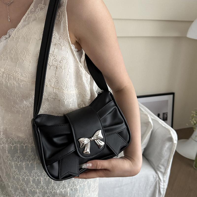 A Stylish And Versatile PU Leather Shoulder Bag for Women Cute Bow Decor Solid Color Underarm Bag Perfect for Both Casual And Chic Looks. AVE