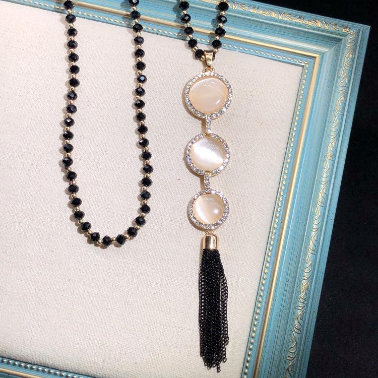 Retro Long Crystal Sweater Chain Women's Versatile Temperament Flower Pendant Necklace Fashion Ethnic Style Hanging Accessories