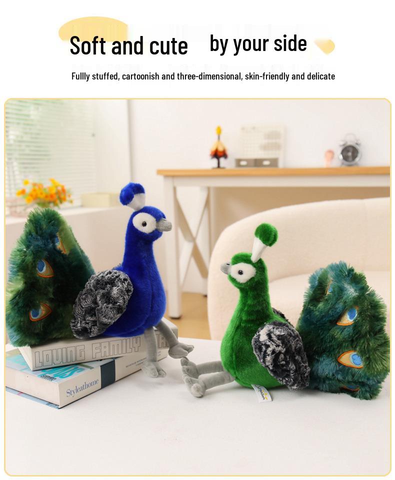 Simulation Zoo Green & Blue Peafowl Plush Toy - Peafowl Doll Ornament for Children & Girls' Birthday Gift