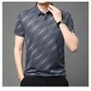 Men's Business Casual Striped Polo Shirt Short Sleeve Ice Silk Breathable Turn-down Collar Summer Top