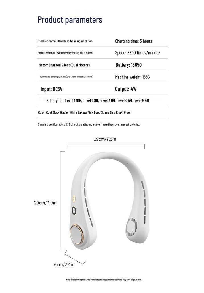 Portable Smart Digital Display Neck Fan with Five Speeds and USB Charging