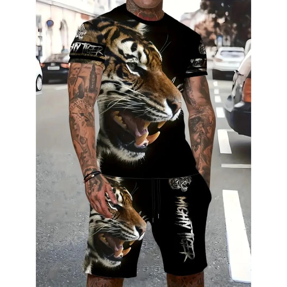 

New Lion King Pattern Men s T-shirt Collection Summer Animal 3D Printed Clothing Short Sleeves And Shorts 2 Fashion Trends XS
