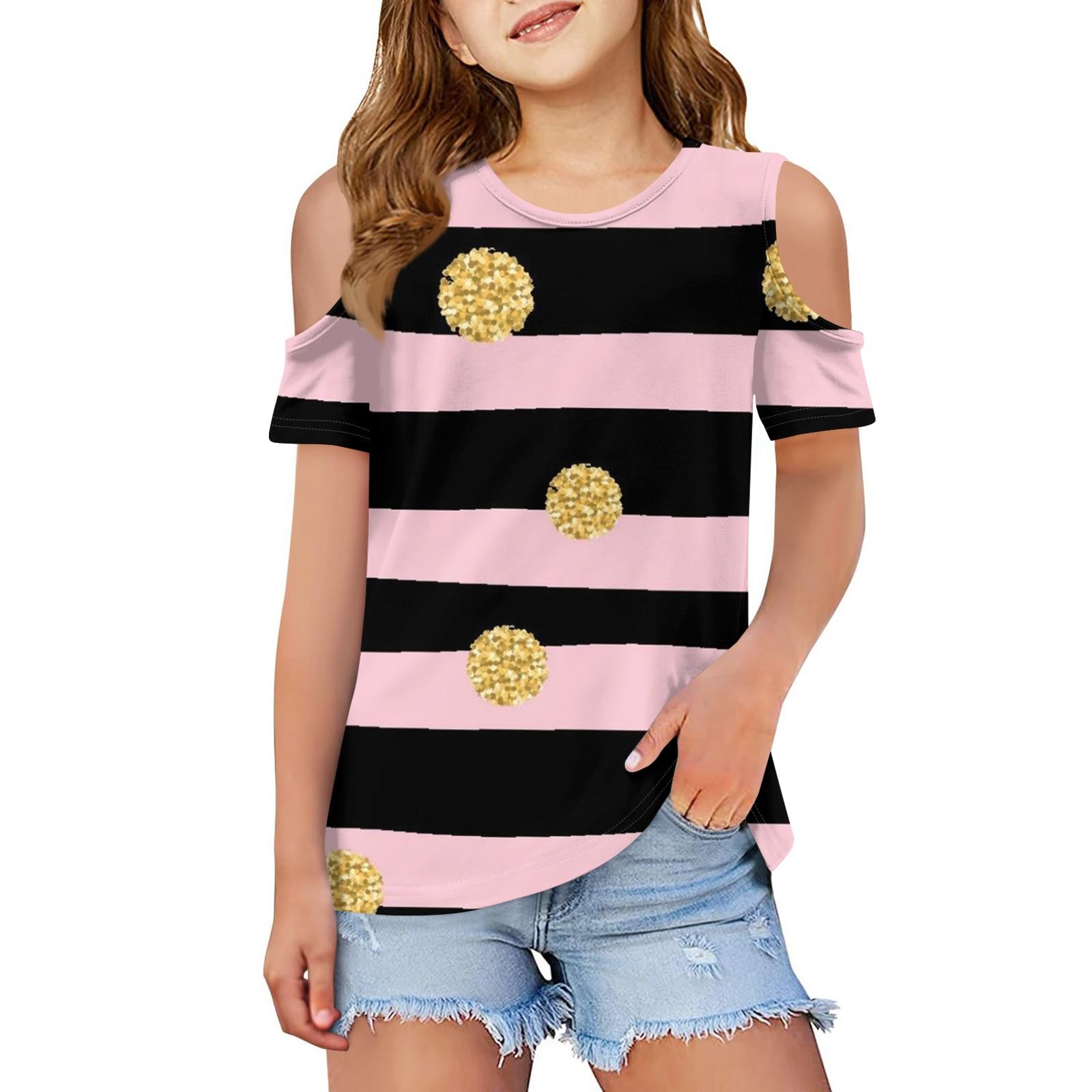 

Детская летняя модная футболка с круглым воротником и принтом на плечах для отдыха 150