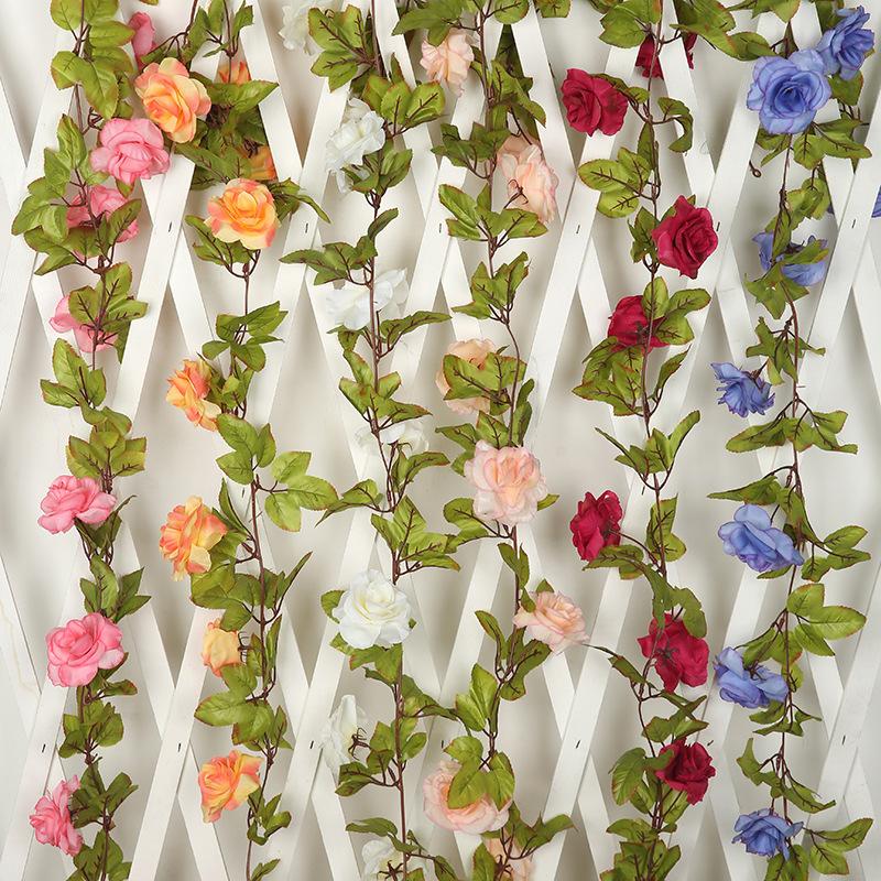 Rose Vine Leaf Indoor Soft Decoration Ceiling Water Pipe Decoration Blocking Plastic Fake Flower Hanging Basket Vine