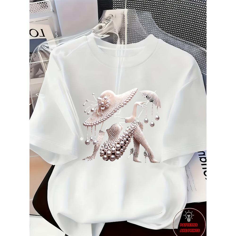 

Elegant and Light Luxury Style Outfit Women s Printed T-shirt Light Luxury Gorgeous Daily Spring/summer Casual Short Sleeve Top S