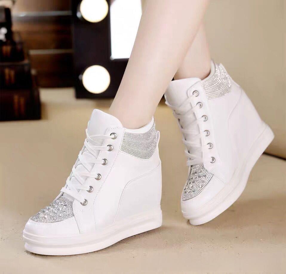 2025 Women's Wedge Heel Sneakers: High-Top Casual Shoes with Height Boost for Spring & Autumn.