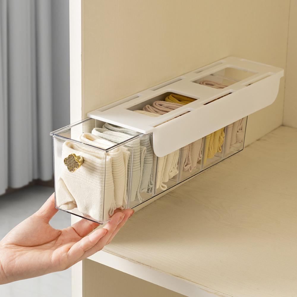 Transparent Sock Storage Box Multi-Compartment No Punching Drawer Style Box Stackable plastic Compartment Box Office