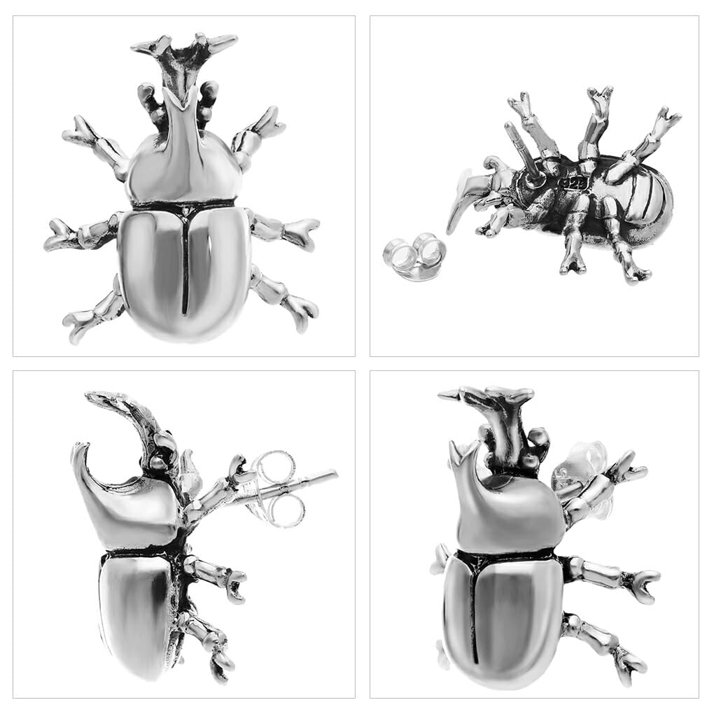 [Shinjuku Gin no Kura] Rhinoceros Beetle Sterling Silver 925 Earring (Single Earring) 3D Realistic Insect Beetle Creature Merchandise Stud