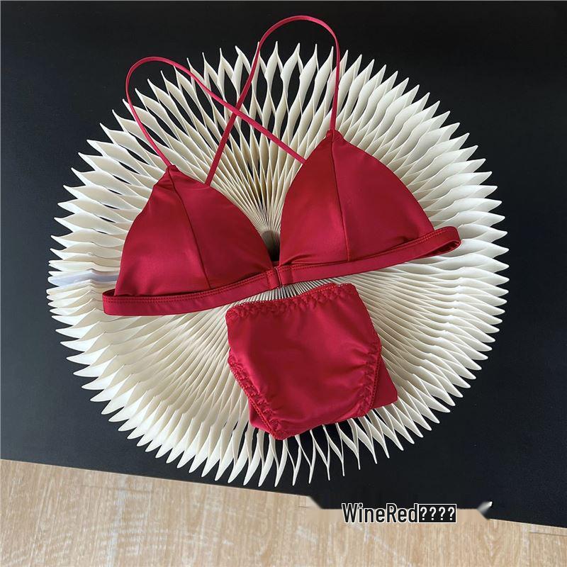 

Атласный французский бюстгальтер пуш-ап с треугольными чашками для женщин - Маленькая грудь, Застежка спереди, Тонкая сглаживающая спинку, Сексуальные бретели. M