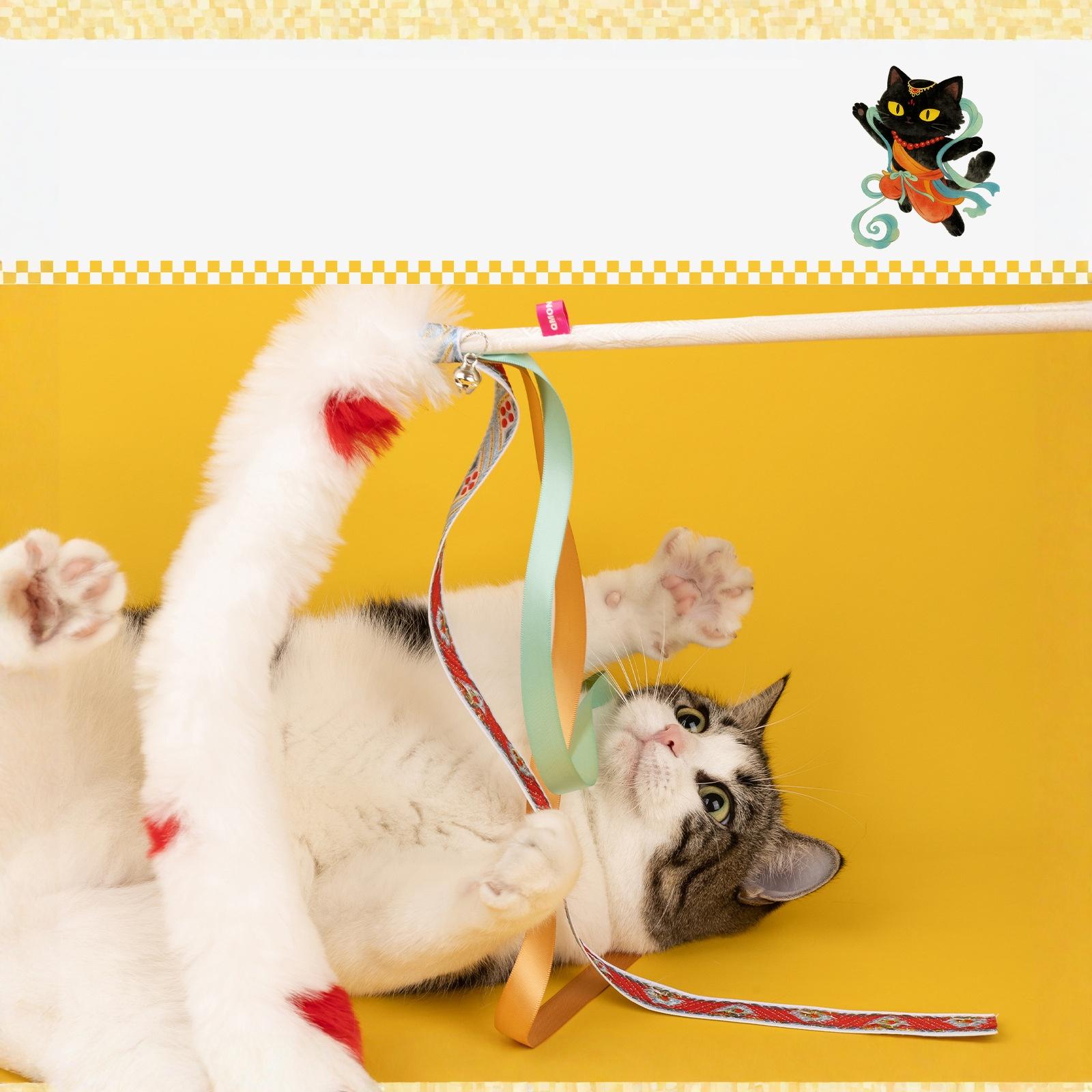 

Dunhuang Series Teaser Wand Long Rope with Bell Feather Interactive Toy Self-Playing Boredom Toy one size белый