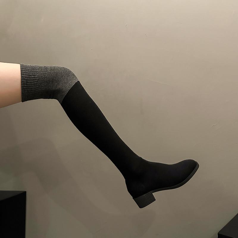 Fashion Thigh High Women Boots Over The Knee High Elastic Stretch Color Block Shoes Sock Long Zapatillas Mujer