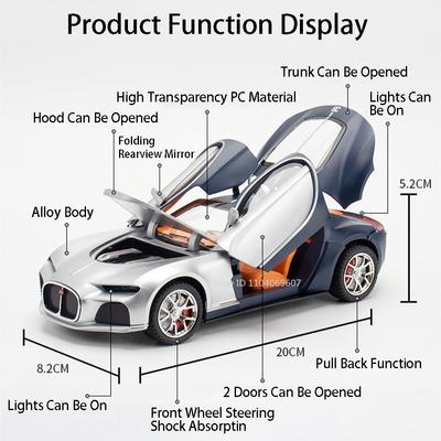 1:24 BOLIDE Atlantic Toy Car Model Alloy Diecast Sound Light Pull Back Doors Opened Vehicle Models Toys for Kids Gift Collection