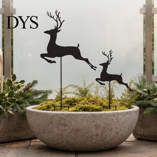 Holiday Deer Garden Stakes 2Pcs/Set Christmas Elk Stake, Black Reindeer Silhouette Yard Art, Metal Art Flower Bed Sign for Outdoor Lawn Patio Pathway