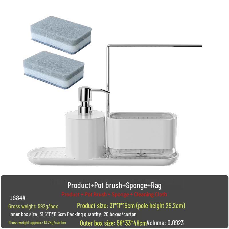 Manual Press Soap & Sponge Holder Dispenser for Kitchen & Bathroom