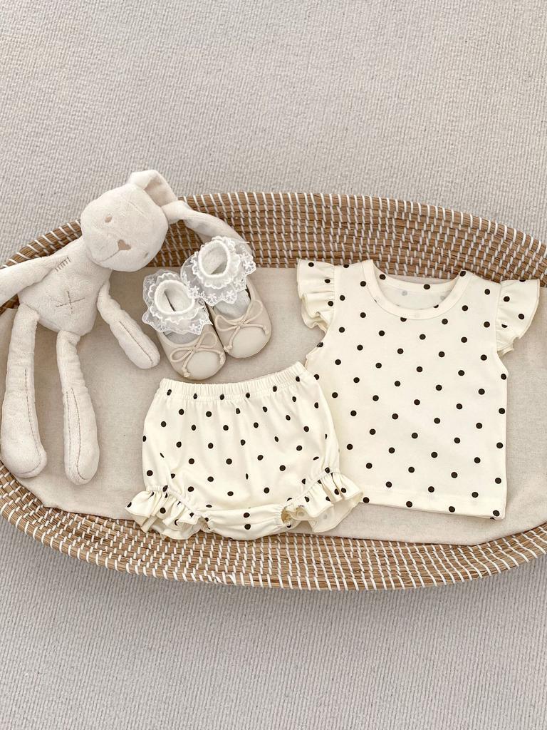 Girls Summer Cute Bunny Print Cap Sleeve Top with Lace Trim Shorts Set