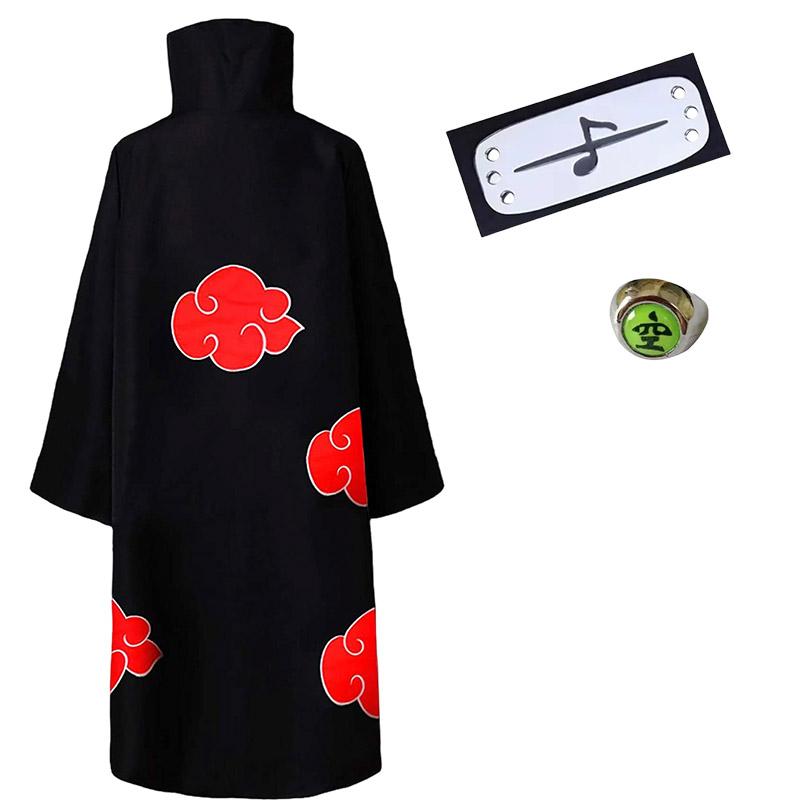 Bilibili Anime Akatsuki Deidara Cosplay Kostuum Uchiha Itachi Rode Wolk Mantel Gewaad Mantel Hoofdband Accessoires Halloween Kleding Kids 155 (XS)