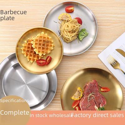 Rundes koreanisches BBQ-Tellertablett aus Edelstahl 304 in Gold