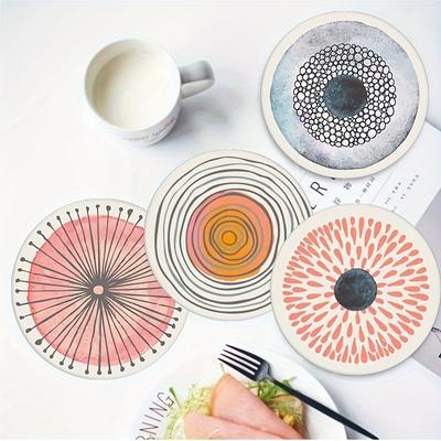 6 Stück 4 Zoll Abstrakte Runde Holzuntersetzer Hitzebeständig Rutschfest Getränke Café Dekoration 2D Flachfarbdruck Orange Untersetzer Set