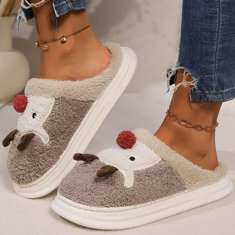 Fashion Cute Cartoon Animal Plush Slippers Women Indoor Non Slip Pvc Platform Flurry Slippers Woman Light Bedroom Cotton Slides Female
