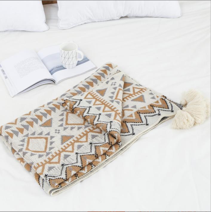 Foreign Trade Bohemian Spring Summer Autumn Sofa Cover Blanket Nap Blanket Ethnic Style Tourism Fringed Knitted Shawl 110*130CM