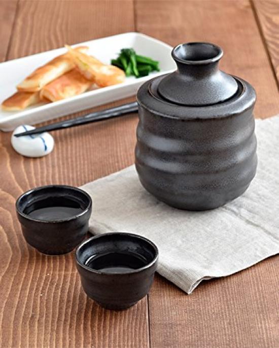 Tableware East Sake Warmer Two Sake Cups Iron Japanese Sake Tableware Set & Set, Black, Tableware, Insulated/Cold, Warmer,