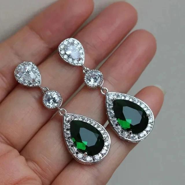 New Popular Women'S Pendant Emerald Earrings Retro Party Accessories With Bright Green Zirconia Elegant  Jewelry Gifts