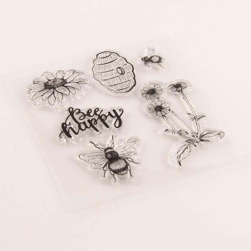 Flower Happy Bee Sigiliu transparent de ștampile din silicon transparent pentru album de album de bricolaj Carte de hârtie Honeybee