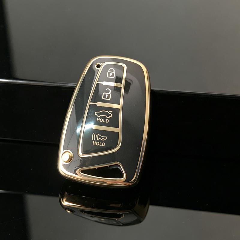 

Gold Edged Tpu For Hyundai Grandeur Sedan Santa Fe Grand Santafe Ix45 Equus Azera Genesis G80 Car Key Case 4 Button Key Cover