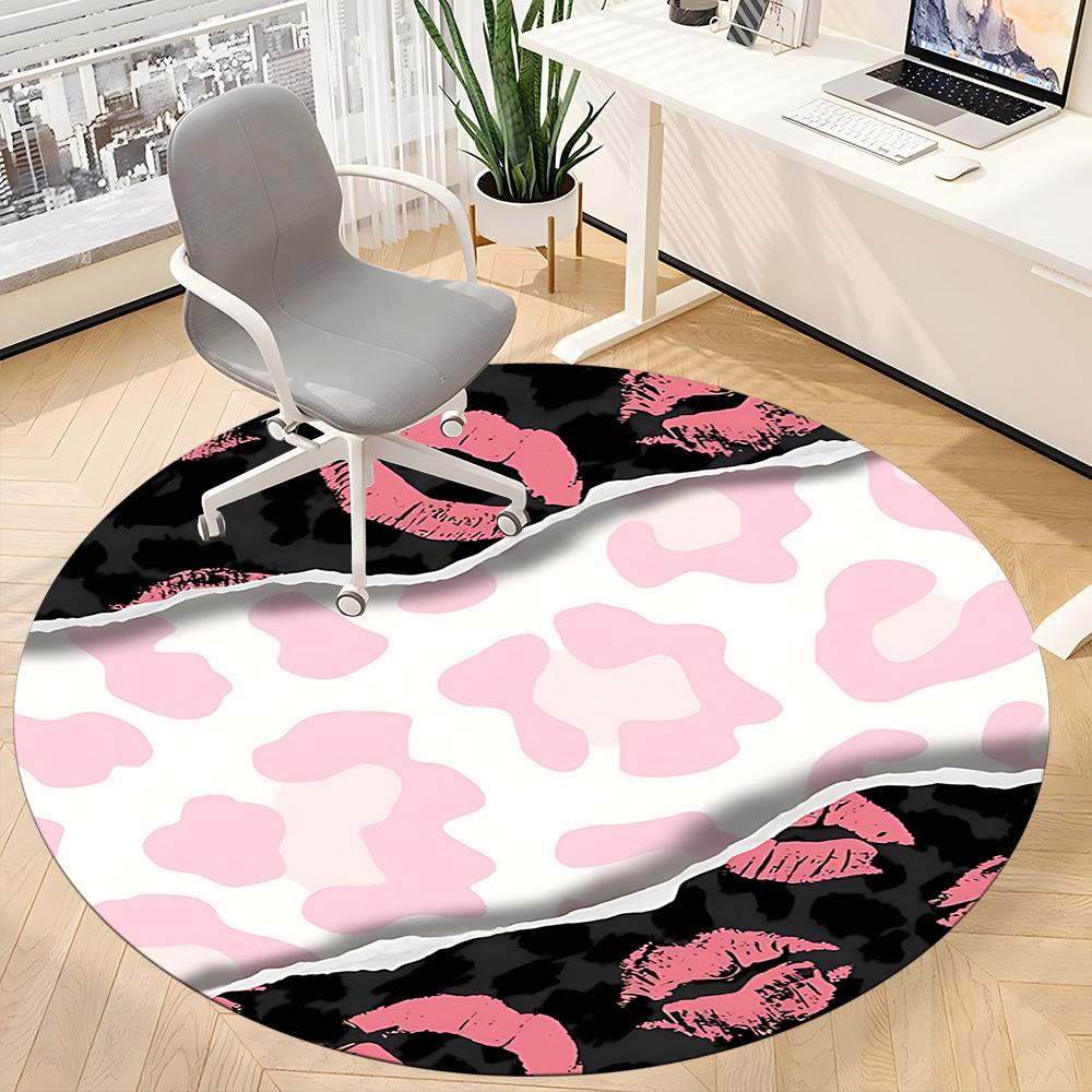 1pc Leopard Kisses Office Round Area Rug,  Mat Suitable ForOffice, Under Office Chairs Bedroom Living Room Home Decor, Room Deco