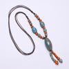 JMXD-ethnic Style Ceramic Necklace, Hand-woven Knotted Beaded Rope Chain, Non-fading Sweater Chain