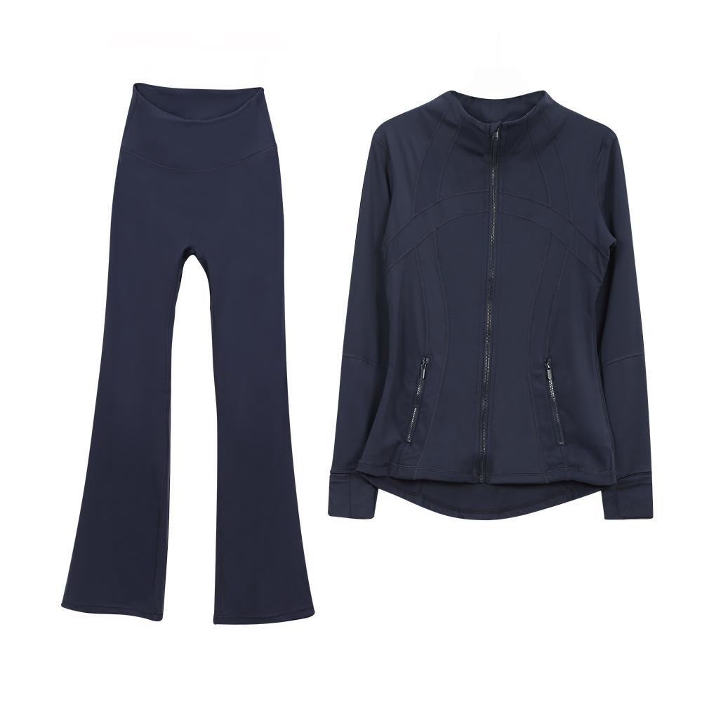 Women's Flare Pants & Jacket Set - Slim Fit Long Sleeve Outerwear for Running & Yoga