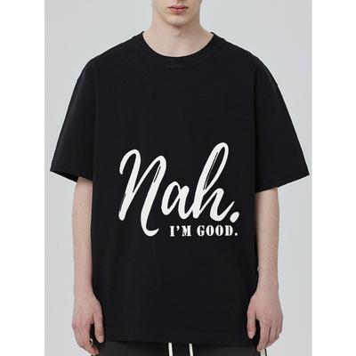 Black Oversized T Shirt with Nah I M Good Print for Casual Wear
